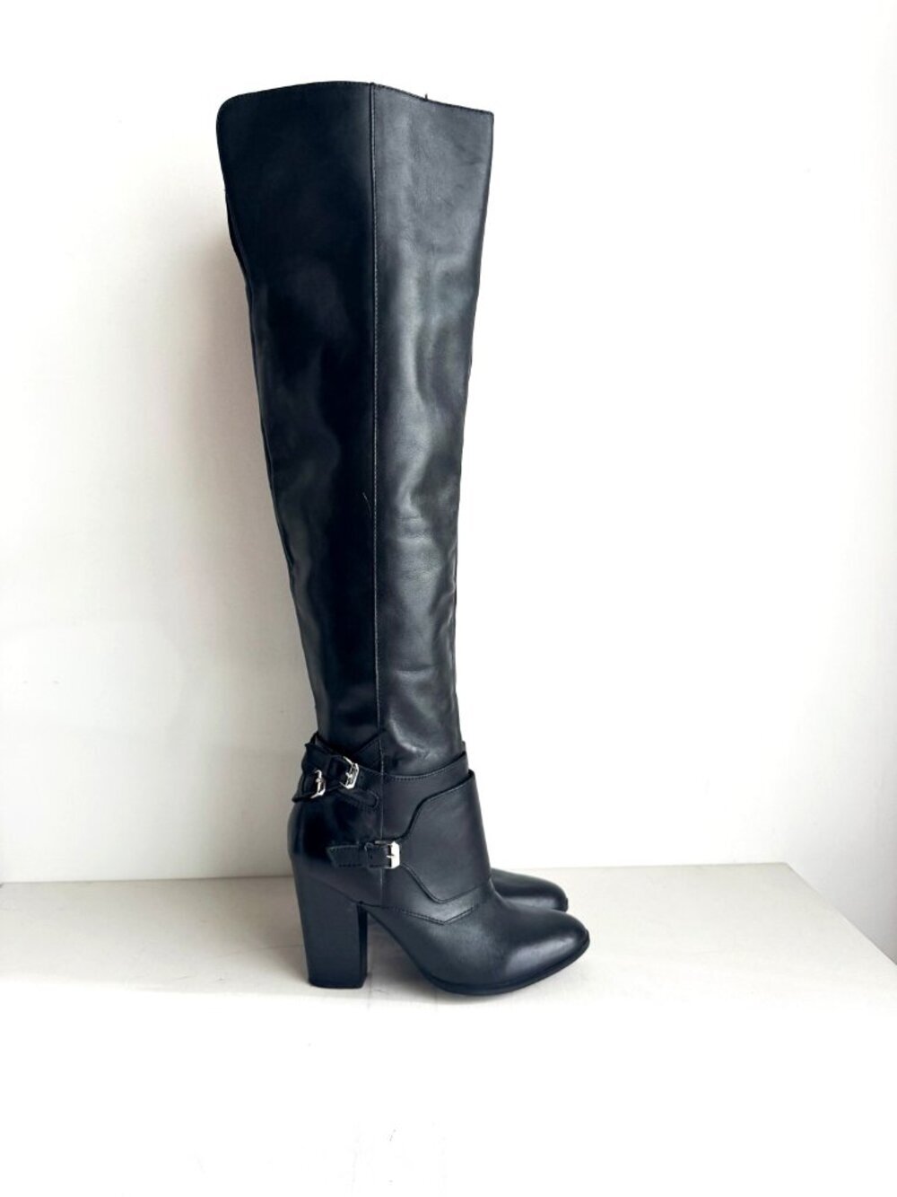 Aldo Vintage Over the Knee Harness Detail Black Leather Boots 7.5